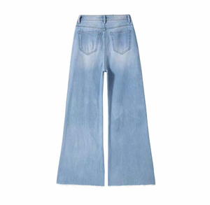 Jean large en denim brodé avec patchwork en maille et dentelle transparente pour femme, taille haute, coupe ample, délavage vintage - Product Image 2
