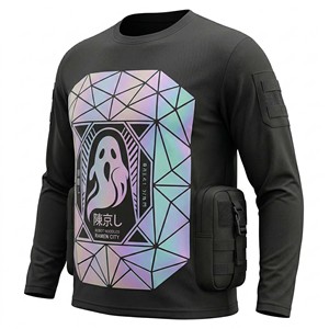 เสื้อเชิ้ตแขนยาวผู้ชายสไตล์เทคแวร์ ไซเบอร์พังก์ ลายกราฟิกเรขาคณิตสะท้อนแสง เสื้อยืดอเนกประสงค์แบบยุทธวิธี มีกระเป๋าหลายช่อง ผลิตจากโพลีเอสเตอร์ - Product Image 1