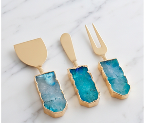Juego de 3 Cuchillos para Queso, Hoja de Acero Inoxidable Dorado, Mango de Piedra de Ágata, Servidor de Queso, Tenedor, Espátula, Uso en la Cocina - Product Image 3