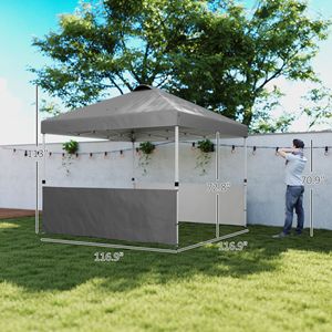 Tenda Parasole 3x3m Grigio Scuro UV50+ con 2 Pareti Laterali e Borsa con Ruote - Product Image 3