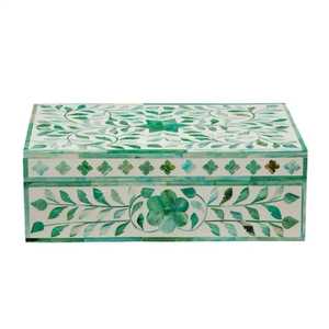 Handmade Black Bone Inlay Floral Vine Jewelry Box Rectangular Wooden Keepsake <b>Chest</b> Luxury Mother of Pearl Style <b>Storage</b> Case - Product Image 1