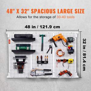 48 "x 32" 495LBS Organisateur Mural en Métal Pegboard 37PCS Kit de Rangement d'Outils pour Garage Entrepôt Comprend 3 Peg Boards Crochets Rangement - Product Image 4