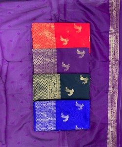 Sari de seda negro con motivo de ciervo dorado y borde Zari, ropa tradicional india para bodas, para mujeres. - Product Image 5