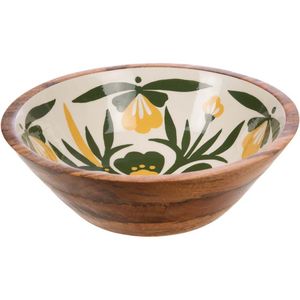 Bols de service à salade en bois d'acacia poli de haute qualité, écologiques, avec impression émaillée, vaisselle pour fêtes - Product Image 3