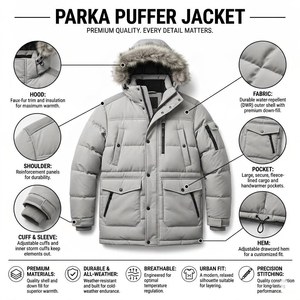 Premium Heavyweight Winter Warm Puffer <b>Jacket</b> Custom Men Windproof <b>Waterproof</b> <b>Parka</b> Hooded Zipper Closure Outdoor Wear OEM ODM - Product Image 4