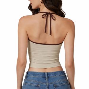 Top corto de tirantes para mujer, casual, sin mangas, de verano, transpirable, de algodón y poliéster, ajustado, ligero, de punto, con encaje, de corte alto. - Product Image 2