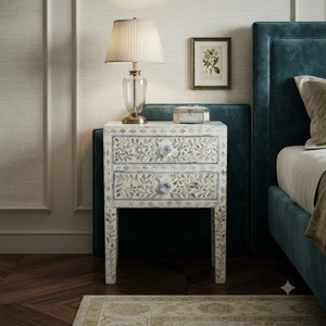 Mesa de Noche Moderna Multifuncional de Dos Cajones con Diseño Floral Hecho a Mano para Dormitorio - Product Image 4