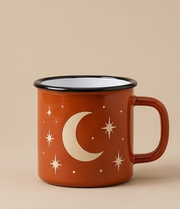 Outdoor Camping <b>Iron</b> Enamel Coffee Mug Bulk Supply Vintage Rust Orange Moon Print Metal Teacup Portable Shatterproof Drinking - Product Image 1