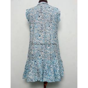 Top estilo minivestido 100% algodón para mujer, con mangas con volantes, cuello redondo, estampado floral, cintura natural ecológica, ideal para salidas informales. - Product Image 6