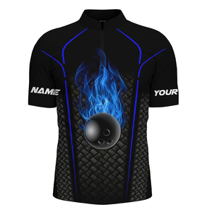 Chemise de bowling à col zippé 100 % polyester, impression sérigraphique personnalisée, imprimé par transfert thermique, motif léopard, séchage rapide, respirante - Product Image 4