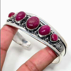 Handmade Red Carnelien Gemstone Silver Plated Stainless Steel Cuff <b>Bracelet</b> Vintage Geometric Wedding Unisex Jewelry - Product Image 2