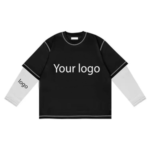 เสื้อยืดแขนยาวสองชั้นแบบหนาพิเศษ สั่งทำได้ตามต้องการ OEM เสื้อผ้าสตรีทแวร์สำหรับทุกเพศ พิมพ์ลายโลโก้ตามสั่ง สไตล์ลำลอง เสื้อยืด 2 in 1 - Product Image 3