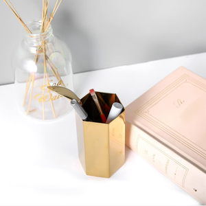 Porte-stylo en laiton poli brillant pour bureau et école, avec finition dorée à chaud, et support de rangement de bureau multifonctionnel - Product Image 5