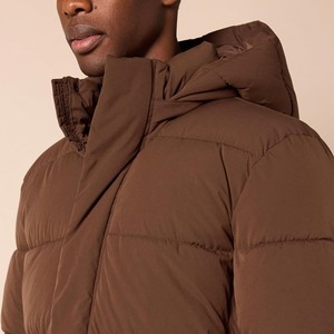High Quality ODM Men's Brown <b>Hooded</b> <b>Long</b> <b>Puffer</b> <b>Jacket</b> Windproof Casual Winter Solid Color Polyester Shell Regular Fit - Product Image 3