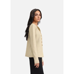 Cardigan Minimaliste Femme Col Rond Manches Longues Anti-Plis Tricoté à la Machine Couleur Unie Mélange Acrylique Laine pour l'Automne - Product Image 2