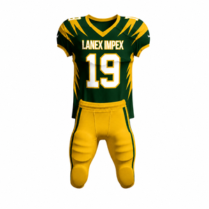 Uniforme de Fútbol Americano para Hombre, Superventas, Verde y Amarillo, Sublimado, Conjunto de Jersey y Pantalones, Número 19, Poliéster Transpirable - Product Image 1