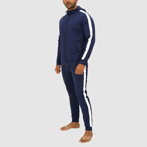 Survêtement à capuche pour homme, bleu marine, veste zippée avec poches latérales et pantalon assorti, style décontracté, automne - Product Image 2