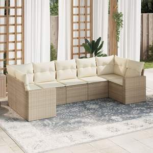 Conjunto de Sofás de Jardín de Ratán Sintético PE Beige de 7 Piezas - Product Image 1