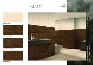 Carrelage mural mat en céramique numérique Walnut Maple Pro 300x600mm, moderne, isolant thermique, adhésif, pour usage intérieur en salle de bain d'hôtel - Product Image 3