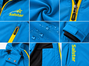 Chaqueta Softshell Azul Cielo Personalizada para Hombre con Capucha, Cremallera Amarilla en Contraste, Impermeable, Resistente al Viento, para Trabajo al Aire Libre, Fabricante - Product Image 5