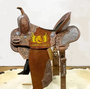 Selle de cheval western en cuir véritable bicolore personnalisée avec accent en strass, durable, siège profond, portable - Product Image 4