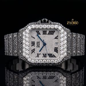 Reloj de Lujo con Esfera Cuadrada Plateada y Piedras de Circonio Cúbico para Hombre, Reloj de Pulsera de Cuarzo de Acero Inoxidable - Product Image 1