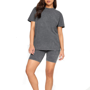 Camiseta de manga corta con efecto acid wash para mujer, color gris, talla grande, cuello redondo, hecha de algodón, ropa casual, camiseta para mujer adulta. - Product Image 6