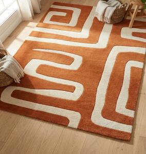 Alfombra de Lana Tufted Hecha a Mano de Primera Calidad, Antideslizante, de Pelo Medio, con Diseño Moderno Abstracto de Laberinto, Suave y Lujosa para Sala de Estar y Dormitorio - Product Image 1