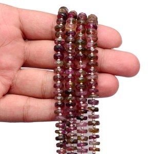 AAA+ Tourmaline 7mm-8mm Heishi Faceted Beads Natural Bio Tourmaline Semi Precious Gemstone Wheel Tyre <b>Spacer</b> Beads For Jewelry - Product Image 2