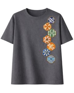 Camiseta de Mujer Personalizada en Gris Carbón con Bordado de Patchwork, Cuello Redondo, Algodón Suave, Manga Corta, Informal, Ligera, para Verano - Product Image 1