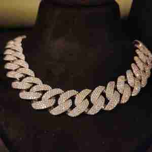 Cadena Cubana Miami Totalmente Cubierta de Diamantes, Chapada en Oro Rosa, Plata de Ley 925, Joyería Hip Hop Moderna Unisex, Regalo - Product Image 1