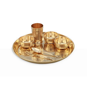 Juego de Vajilla de Latón Puro de 7 Piezas con Diseño Clásico Tribal, Grabado, Sostenible, Apple Khomcha, para Cocina Comercial y Doméstica - Product Image 1