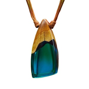 Unique Jewelry Set Earrings and Necklace Made of <b>Wood</b> and Resin in Blue Color for Craft Use - Product Image 1