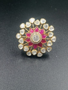 Amaira Jewels Classic Flower Shape 24K <b>Gold</b> Plated <b>Cocktail</b> <b>Ring</b> with Red Doublet Women's Wedding Jewelry - Product Image 1