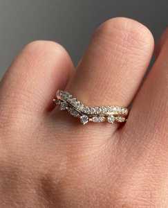 Minimalist Round Cut Moissanite Double Row Curved <b>Stacking</b> Band <b>Ring</b> Original 925 <b>Silver</b> Rhodium Plated Wedding Band For Lovers - Product Image 2