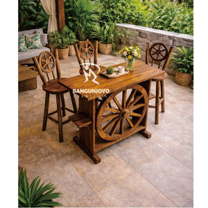 Conjunto de Mesa y Sillas de Bar Cuadradas de Madera de Teca Sólida Moderna, Duradero, para 4 Personas, para Hogar, Bar, Hotel, Uso en Interiores/Exteriores - Product Image 3