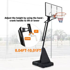 Canestro da Basket Portatile con Tabellone da 44 Pollici, Altezza Regolabile da 2,45 m a 3,05 m per Giovani, Adulti e Partite Professionali - Product Image 3