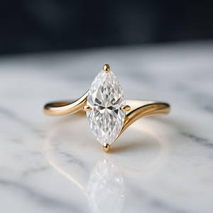 Anillo de Compromiso Solitario con Moissanita Marquise de 3 CT, Banda Chapada en Oro de 14K - Product Image 3