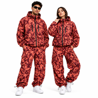Ensemble coordonné unisexe coupe-vent camouflage rouge, survêtement personnalisé à fermeture éclair intégrale, veste à capuche oversize, pantalon cargo ample, vente en gros usine