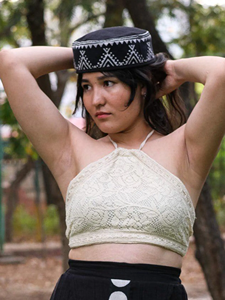 New Arrival <b>Maroon</b> Lace Halter Neck Crop <b>Top</b> Boho Chic Sleeveless Backless Cotton Bralette for Festival Beach and Summer Wear - Product Image 4