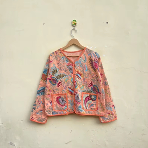 Couette indienne faite à la main 100% coton écologique matelassée anti-plis respirante séchage rapide imprimée numériquement avec poche avant automne hiver - Product Image 1