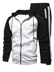 Unisex Color Blocking Tracksuit Hooded Zipper Full Length <b>Sweatshirt</b> And Pants Casual Autumn Wear Breathable Polyester Cotton - Product Image 3