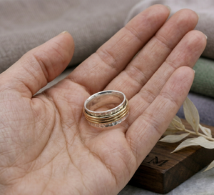 Hot Selling Handmade High Quality 925 Silver Two Tone <b>Spinner</b> Hammered Meditation Thumb Band <b>Ring</b> Fine Jewelry Wholesaler - Product Image 3