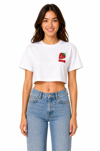 Customized Chenille Lettering Crop Top Black Cotton Short Sleeve Streetwear Custom Towel Embroidered Women's Shirts Loose Tee - Product Image 5