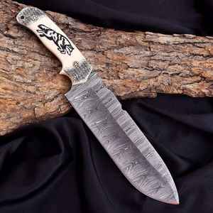 Couteaux fixes de survie pour le camping et la chasse en plein air avec options de personnalisation OEM, lames de qualité en acier Damas pour la chasse - Product Image 4