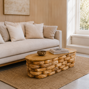 Mesa de Centro ARTERRA Premium de Raíz de Teca Apilable - Mueble de Diseño Artesanal Rústico Moderno y Natural para Sala de Estar - Product Image 3