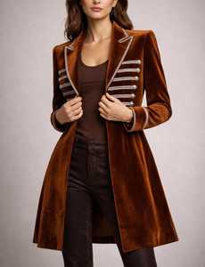 Blazer sur mesure en velours marron de luxe avec détail tressé argenté - Product Image 3