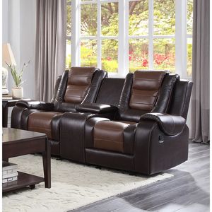 Moderno lusso doppio aliante reclinabile Loveseat Console centrale formale soggiorno mobili Premium in finta pelle tappezzeria - Product Image 5