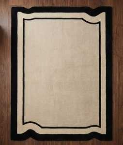 Tapis rectangulaire moderne beige et marron à bordure, en laine et acrylique tufté, antidérapant, pour salon - Product Image 5