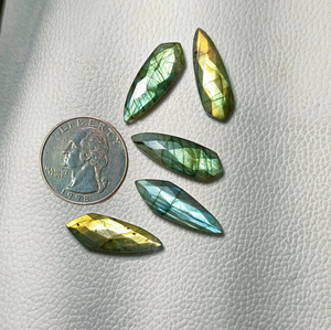 Cabochon de labradorite verte Flash, taille marquise à motifs, 10x30mm, pierre précieuse en vrac, double face à facettes, pour la fabrication de bijoux - Product Image 3